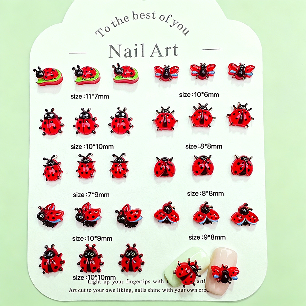 50Pcs Hiasan Kuku 3D Campuran  - Art Craft Ladybug ulasan dan harga