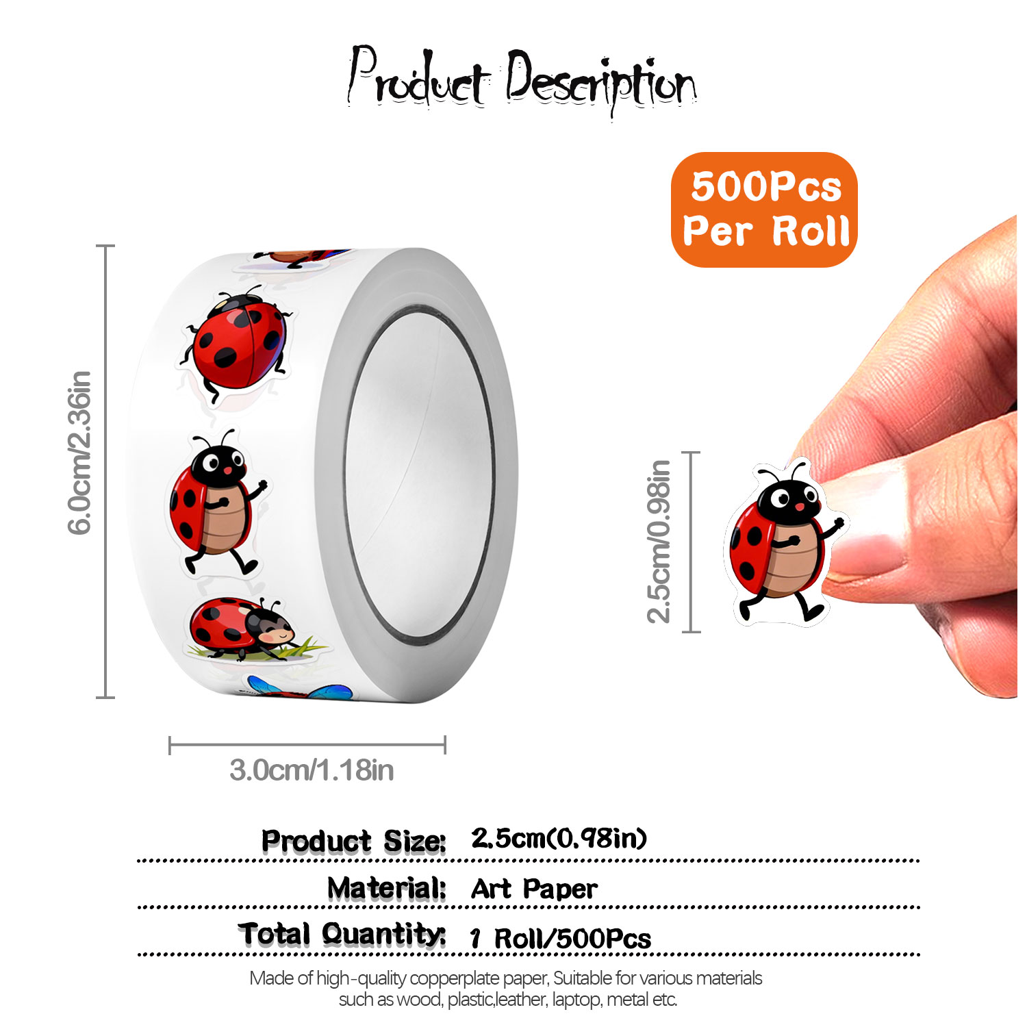 1 Rol (500 Pcs) 10 Stiker Kumb - Art Craft Ladybug ulasan dan harga